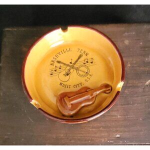 Vintage Nashville Tennessee Ashtray W/ Raised Guitar made in Japan 4.5” Souvenir